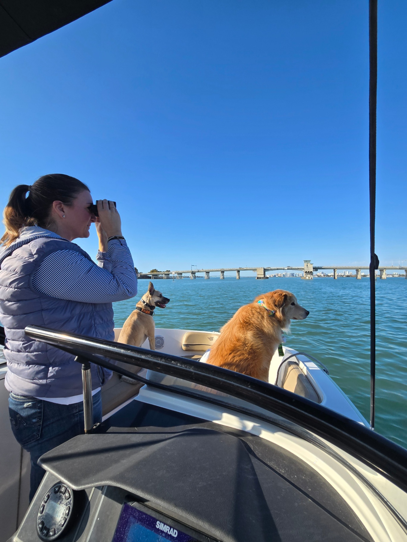 Two resort guests taking in the view on a boat ride across Sarasota Bay